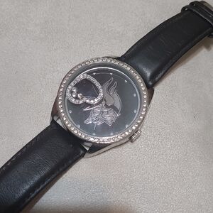 Black and Silver Watch with Rhinestone Accents